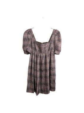 ​Cottagecore Plaid Puff Sleeve Dress Pink Black Mini Babydoll Dark Academia S